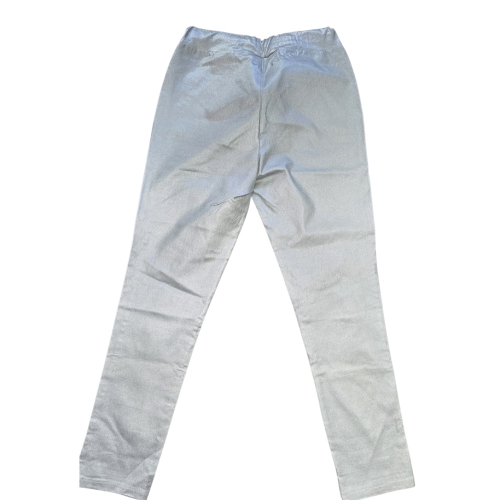 Women's Silver Pants Straight Leg Draw String Perfect For The Holidays.